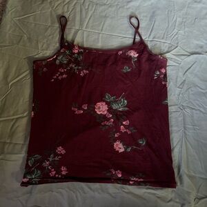 floral tank top, burgundy/maroon with flowers